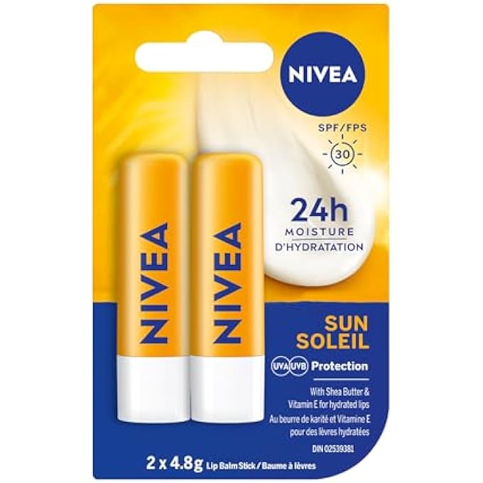 Nivea SUN CARING LIP BALM STICKS WITH SPF 30, DUO PACK (2 X 4.8 G)(IMPORTED FROM CANADA) - Image 1